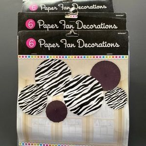 24 Zebra Print & Black Paper Fan Decorations